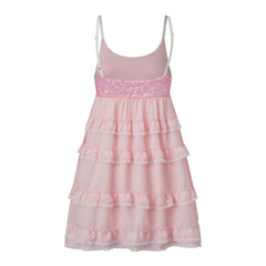 Sequin Bust Spaghetti Strap Tiered Ruffle Babydoll Mini Dress