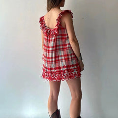 Red Plaid Ruffle Edge Mini Dress