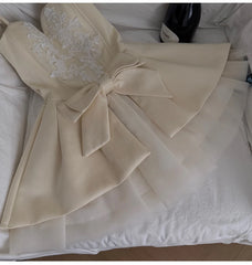 Spaghetti Strap A-Line Tiered Embroidered Bow Tulle Mini Dress