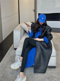 Blue Fur Double-Sided Leather Long Jacket