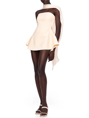 White Strapless Draped Scarf Neck Mini Dress