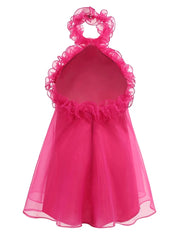 Pink Mesh Ruffles Halter Neck Mini Dress