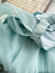 Mint Green Chiffon Bow Ruffle Mini Dress
