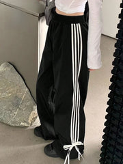 Black Striped Bow Cargo Pants Free From Label