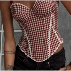 Plaid Corset Tie Back Strappy Top