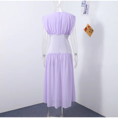 Puff Waist-cinching Pleated Midi Dress