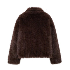 Women's brown faux fur coat.