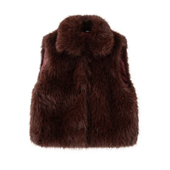 Fuzzy Sleeveless Lapel Collar Vest Jacket