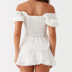 Off Shoulder Tie Up Crop Top And Mini Skirt Set