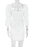 White Puff Sleeve Hook Mini Dress