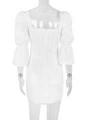 White Puff Sleeve Hook Mini Dress - Free From Label