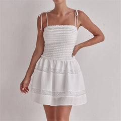 Ruched Elastic Tie Up Mini Dress