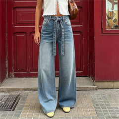 High Waist Rhinestone Wide Leg Jeans