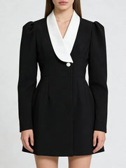Lapel Long Sleeve Button Blazer Mini Dress