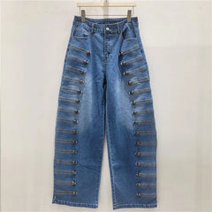 Multi Button Detaling Wide Leg Denim Jeans