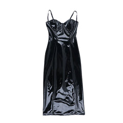 PU Leather Spaghetti Strap Midi Dress