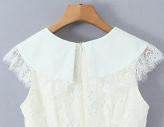 Lace Bow Lapel Collar Sleeveless Dress