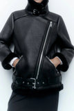 Faux Leather Double-Sided Zipper Biker Jacket