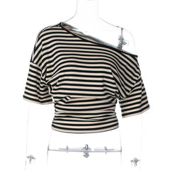 Diagonal Collar Striped T-shirt