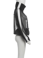 Black Mesh Patchwork Stripe Decoration Jacket