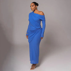 Draped Off-Shoulder Long Sleeve Top And Maxi Skirt Set Free From Label