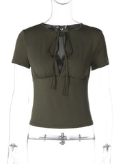 Front Hollow Out Tie Short Sleeve Top