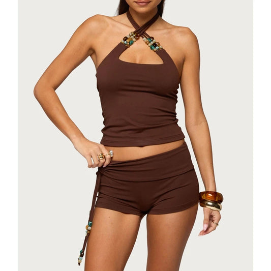 Cross Halter Tank Top and Shorts Set