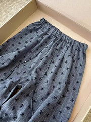 Stripe Grey Bow Drawstring Wide Leg Pants