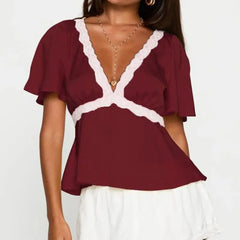 Lace Trim Flare Sleeve Top