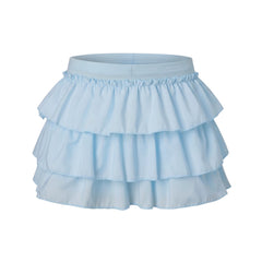 Layered Elastic High Waist Satin Bow Mini Skirt