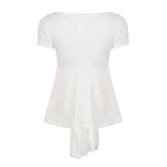 Square Neck Front Tie Short Sleeve Peplum Top