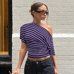 Diagonal Collar Striped T-shirt