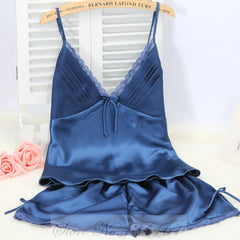 Satin Lace Bow Cami Top And Shorts Pijamas Set