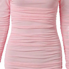 Boat Neck Mesh Long Sleeve Bodycon Maxi Dress