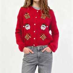 Christmas Santa Claus/Gift Embroidery Cardigan