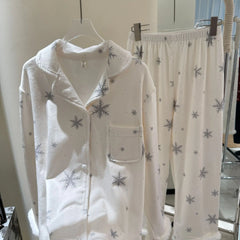 Snowflake Fur Trim Shirt And Pants Pajama Set