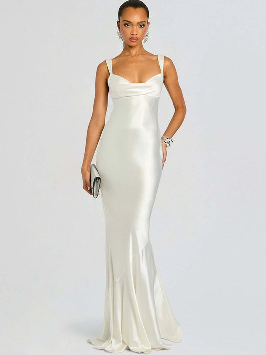Mermaid Hem Open Back Cowl Strap Maxi Dress