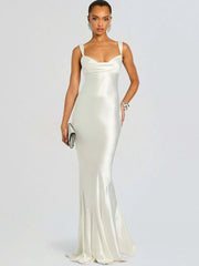 Mermaid Hem Open Back Cowl Strap Maxi Dress