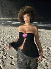 Orchid Black Slit Strapless Crop Top