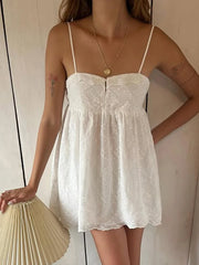 White Spaghetti Strap Tie Up Mini Dress