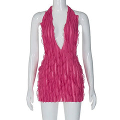 Pink Ruffles Deep V-neck Mini Dress - Free From Label