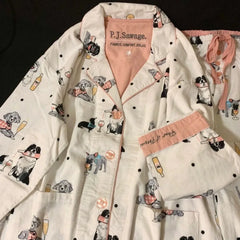 Cartoon Print Sleepwear Top And Pants Cotton Loungewear Set