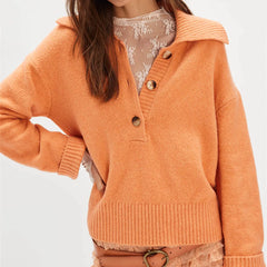 Knit Solid Long Sleeve Lapel Button Down Pullover