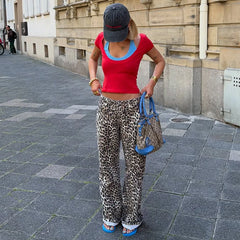 Red Short Sleeve Blue Strap Top