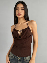 Brown Strappy Beaded Cami Top
