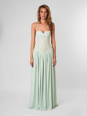 Halter Neck Lace Corset Tie Patchwork Long Dress