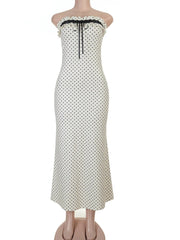 White Strapless Polka Dot Maxi Dress