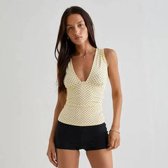 Polka Dot Sleeveless V-Neck Tank Top