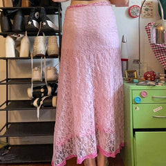 Pink Lace Slit Maxi Skirt