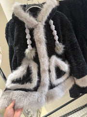 Black Fur Fleece 3 Piece Sleepwear Set